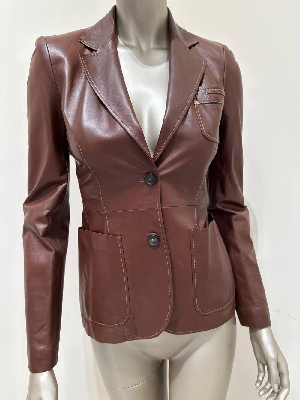 Vintage Gucci Tom Ford Brown Leather Blazer Sz.38